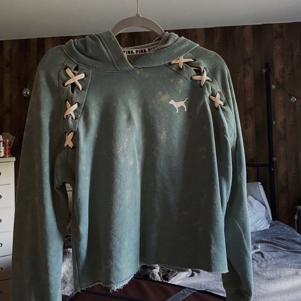 Victoria Secret Pink Blue Cropped Hoodie